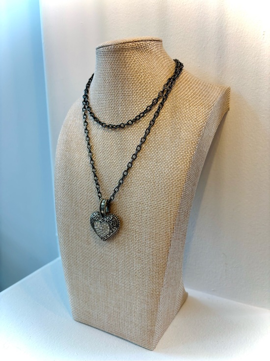 Lia Sophia Jewelry - Lia Sophia Gunmetal Crystal Heart Pendant Necklace Filigree Statement Jewelry